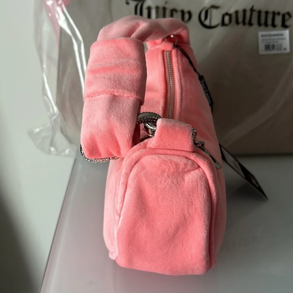 Pink Velour Rhinestone Hobo Bag